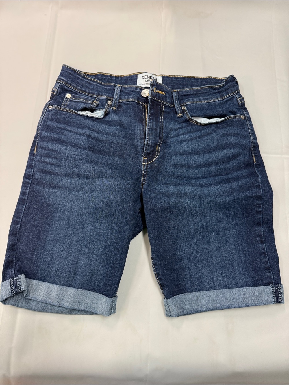 Denim&Co Dark Blue Women’s Rolled-Cuff Jean Shorts